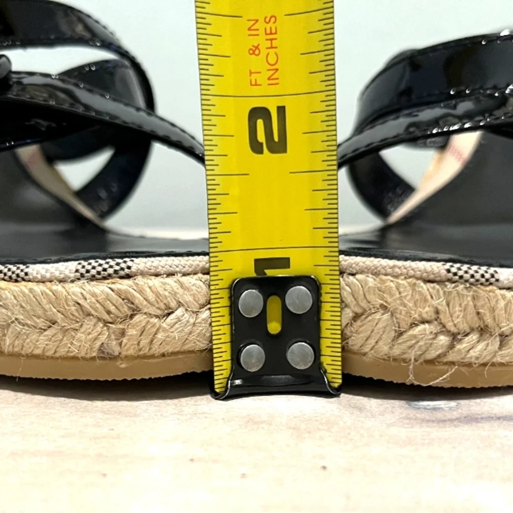 Burberry Black Patent Leather & Nova Check Espadrille Wedge Sandals Sz 4… NWOB - Picture 14 of 15